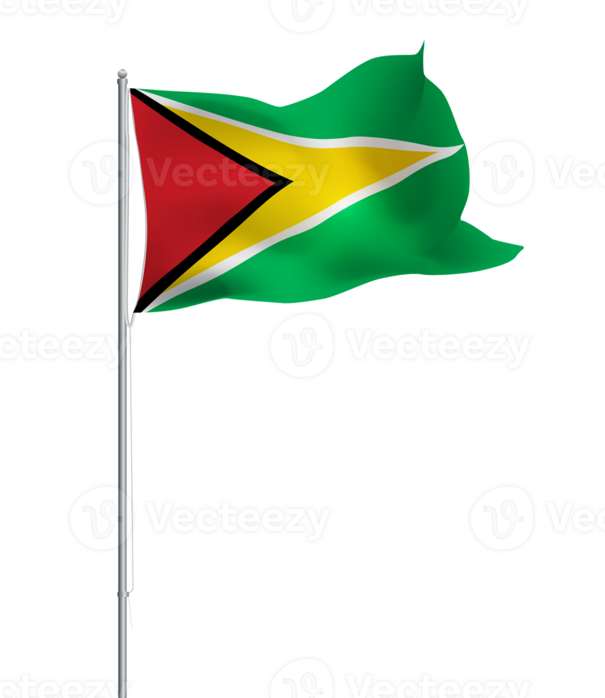 Guyana flag waving on pole.Isolated national flag of Guyana png