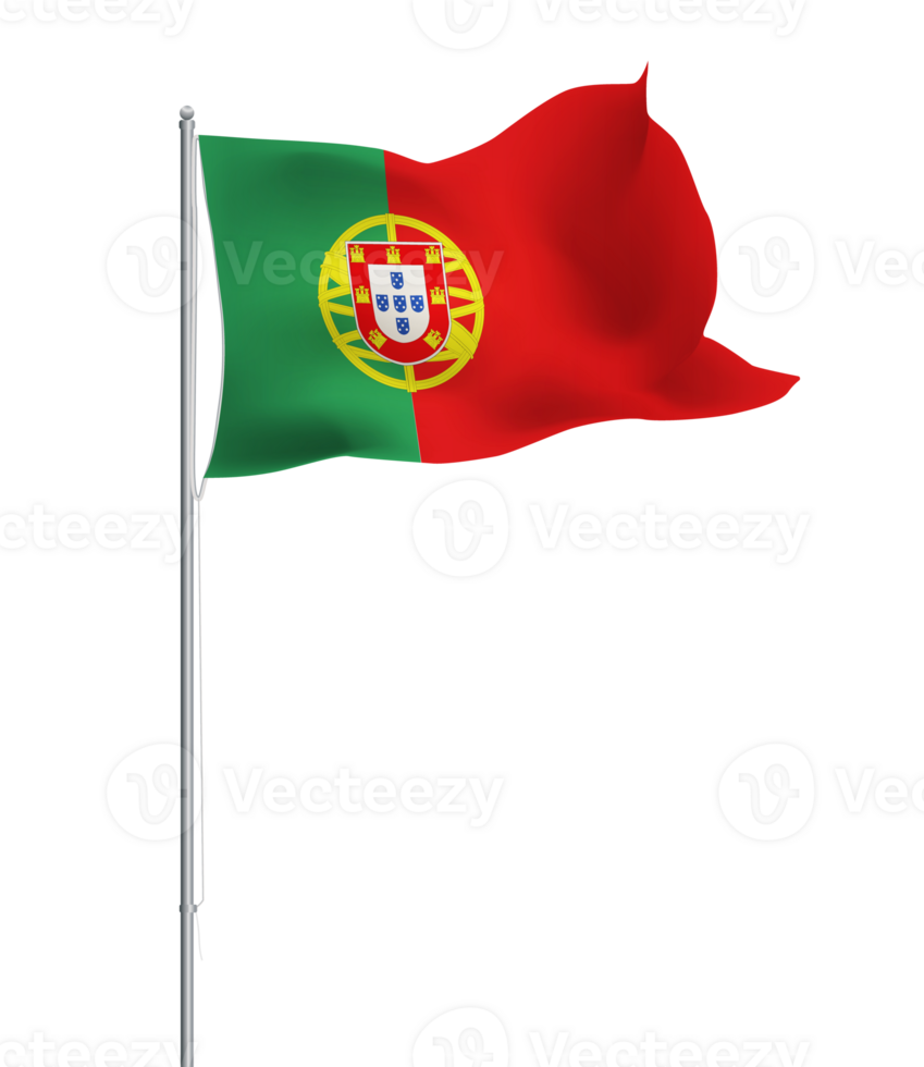 Portugal flag waving on pole.Isolated national flag of Portugal png