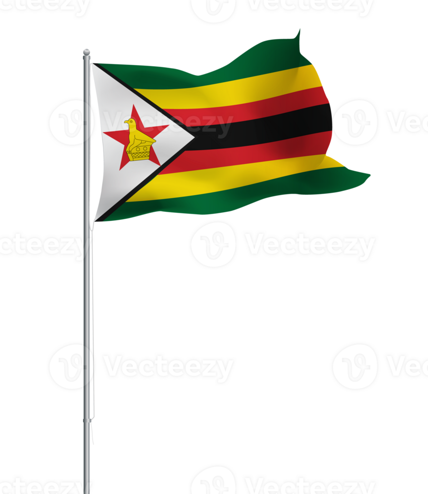 Zimbabwe flag waving on pole.Isolated national flag of Zimbabwe png