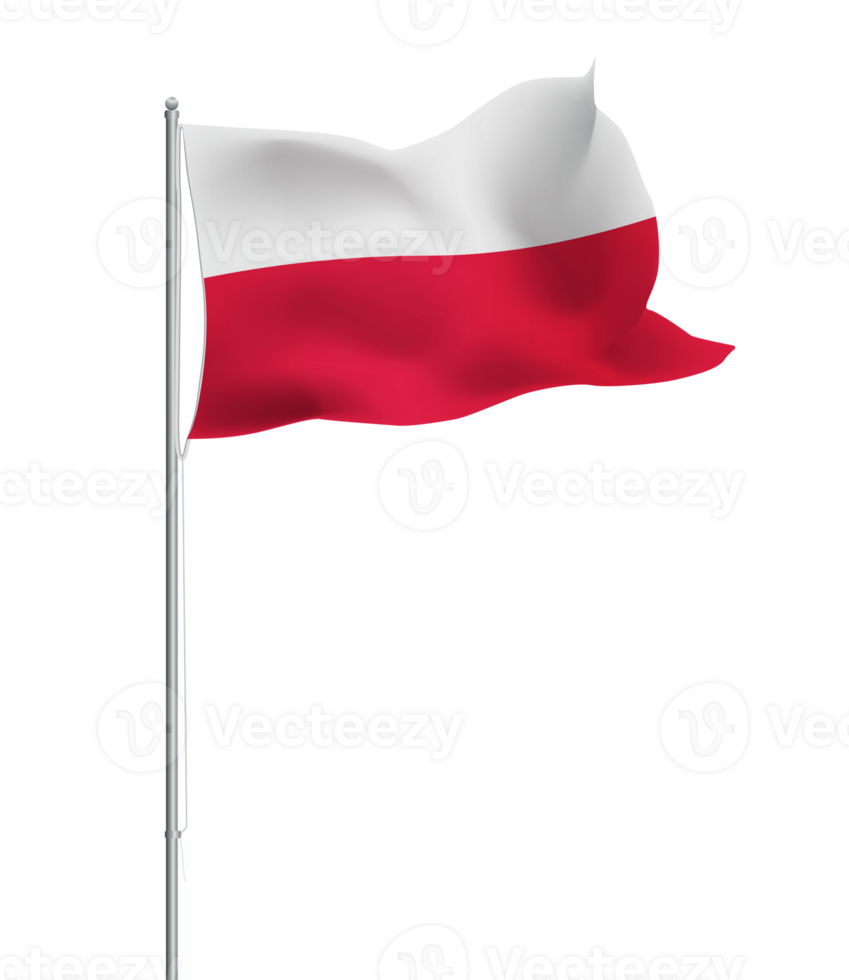 Poland flag waving on pole.Isolated national flag of Poland png