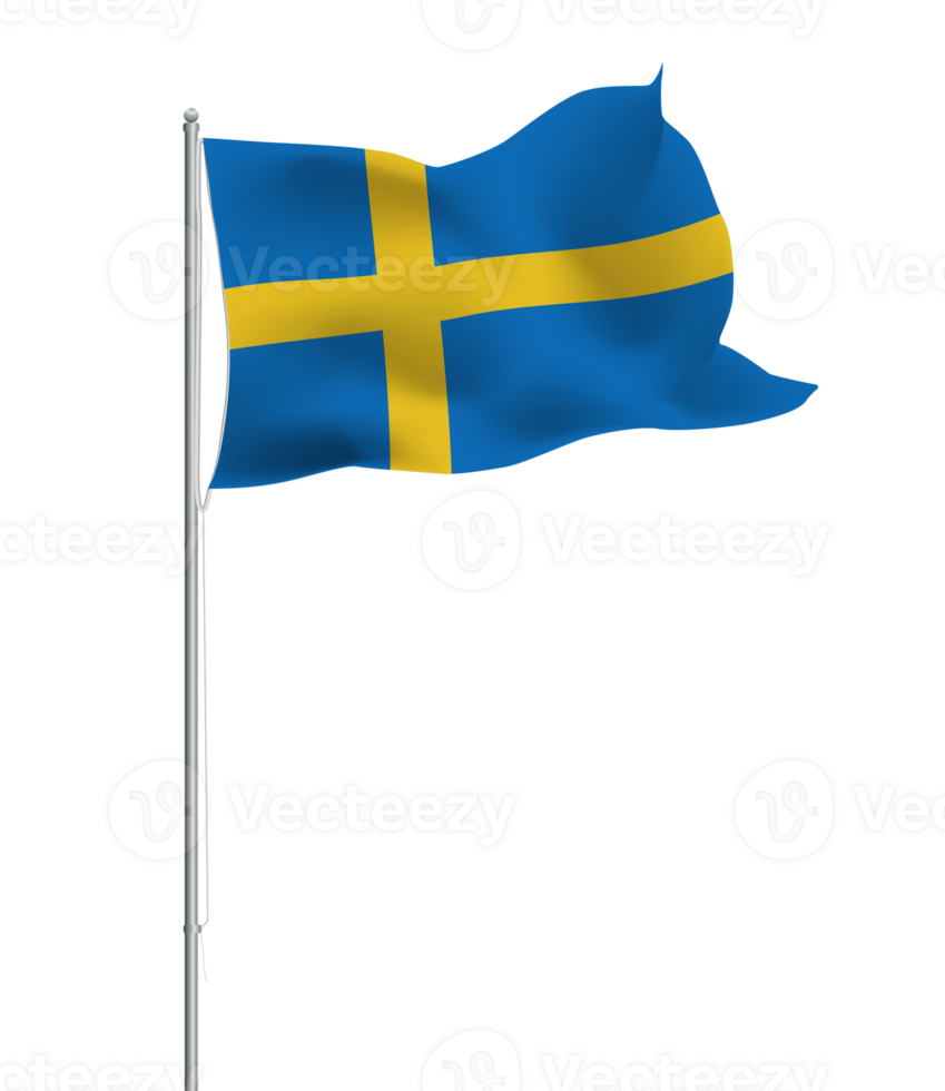 Swedish flag waving on pole.Isolated national flag of Sweden png