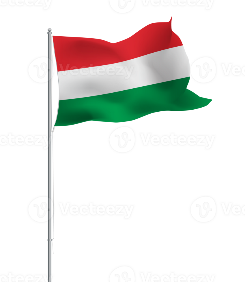 Hungary flag waving on pole.Isolated national flag of Hungary png