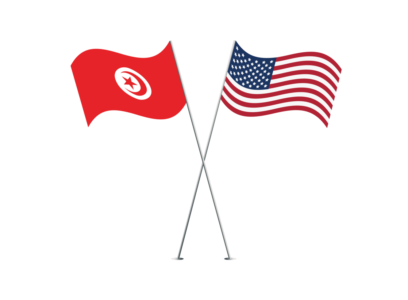 America and Tunisia flags together on transparent background png