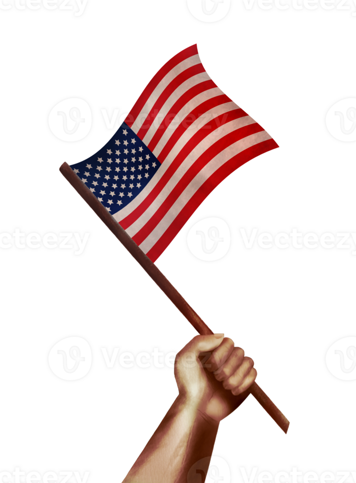 Hand waving US flag.American national flag with vintage effect png