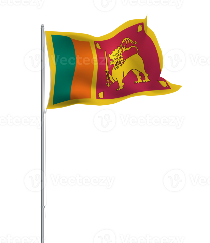 Sri Lankan flag waving on pole.Isolated national flag of Sri Lanka png