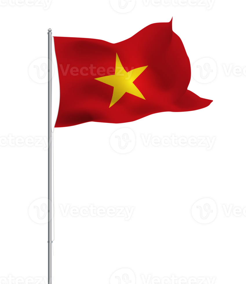 Vietnam flag waving on pole.Isolated national flag of Vietnam png