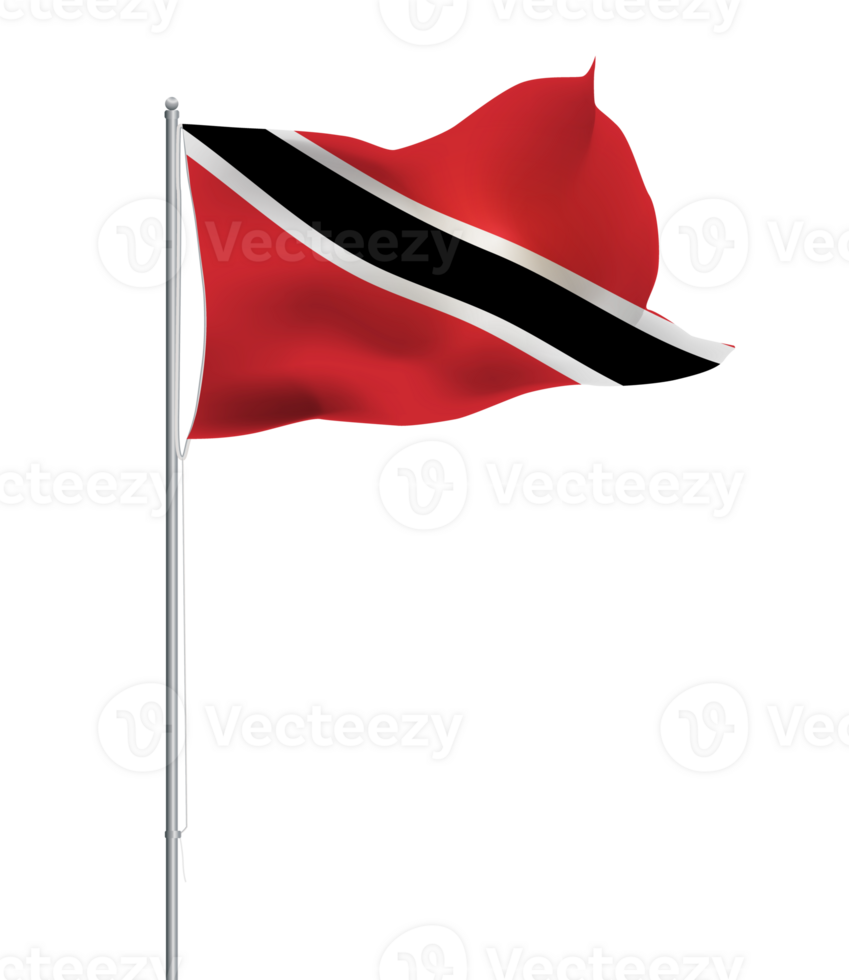 Trinidad and Tobago flag waving on pole.Isolated national flag of Trinidad and Tobago png
