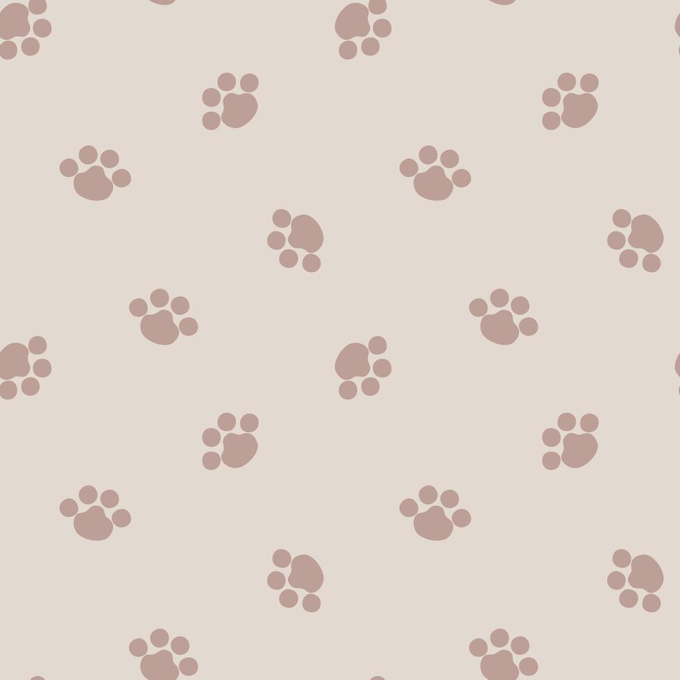 seamless minimal paw animal footprint repeat pattern in brown background vector
