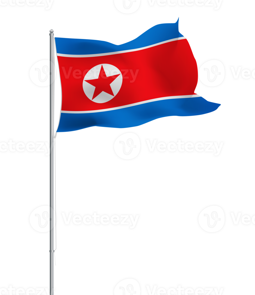 North Korean flag waving on pole.Isolated national flag of North Korea png