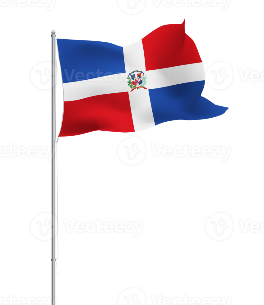 Dominican Republic flag waving on pole.Isolated national flag of Dominican Republic png