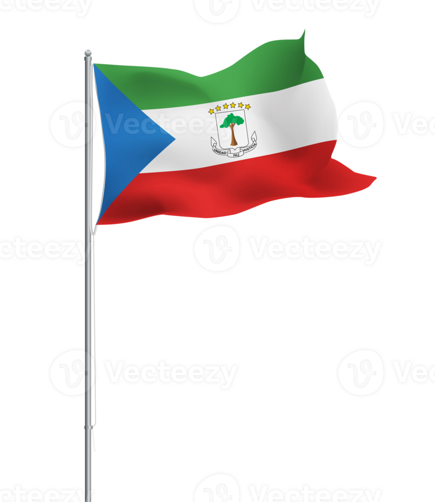 Equatorial Guinea flag waving on pole.Isolated national flag of Equatorial Guinea png