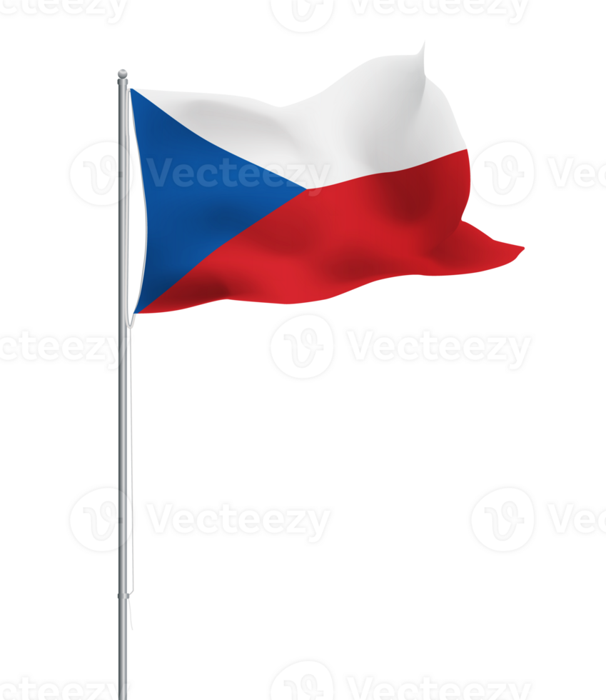 Czech Republic flag waving on pole.Isolated national flag of Czechia png