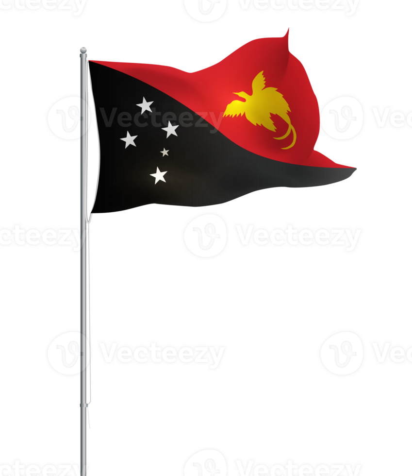 Papua New Guinea flag waving on pole.Isolated national flag of Papua New Guine png