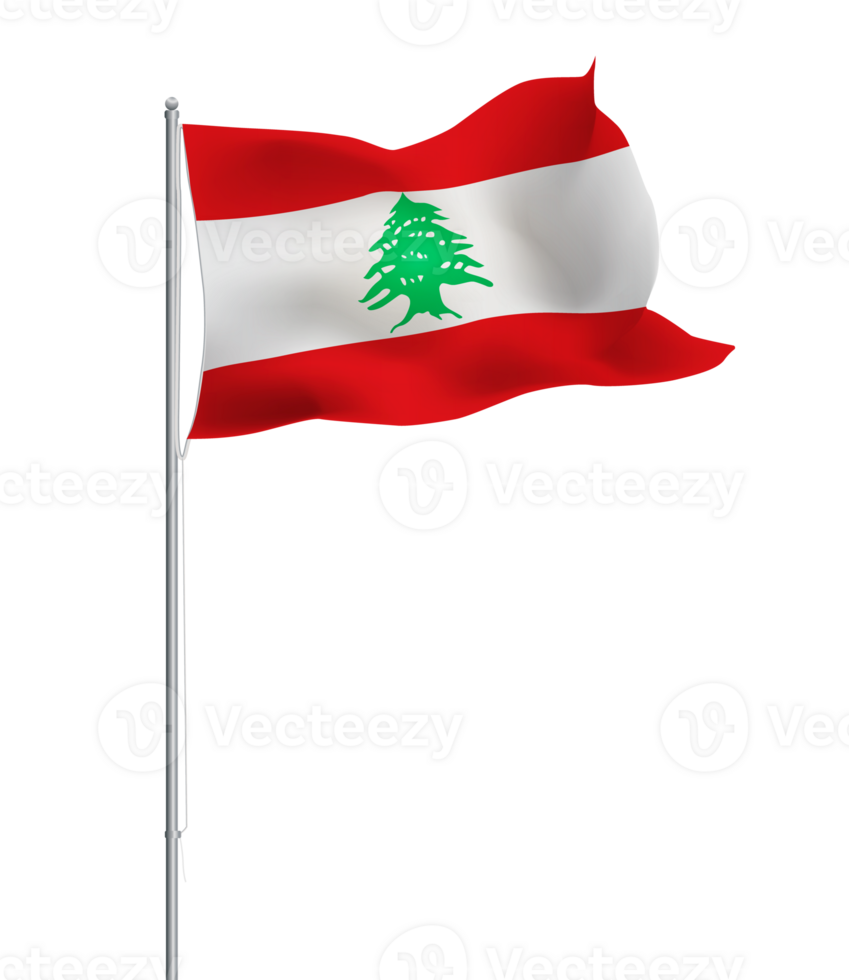 Lebanese flag waving on pole.Isolated national flag of Lebanon png