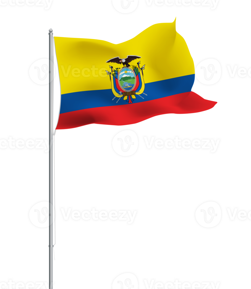 Ecuador flag waving on pole.Isolated national flag of Ecuador png