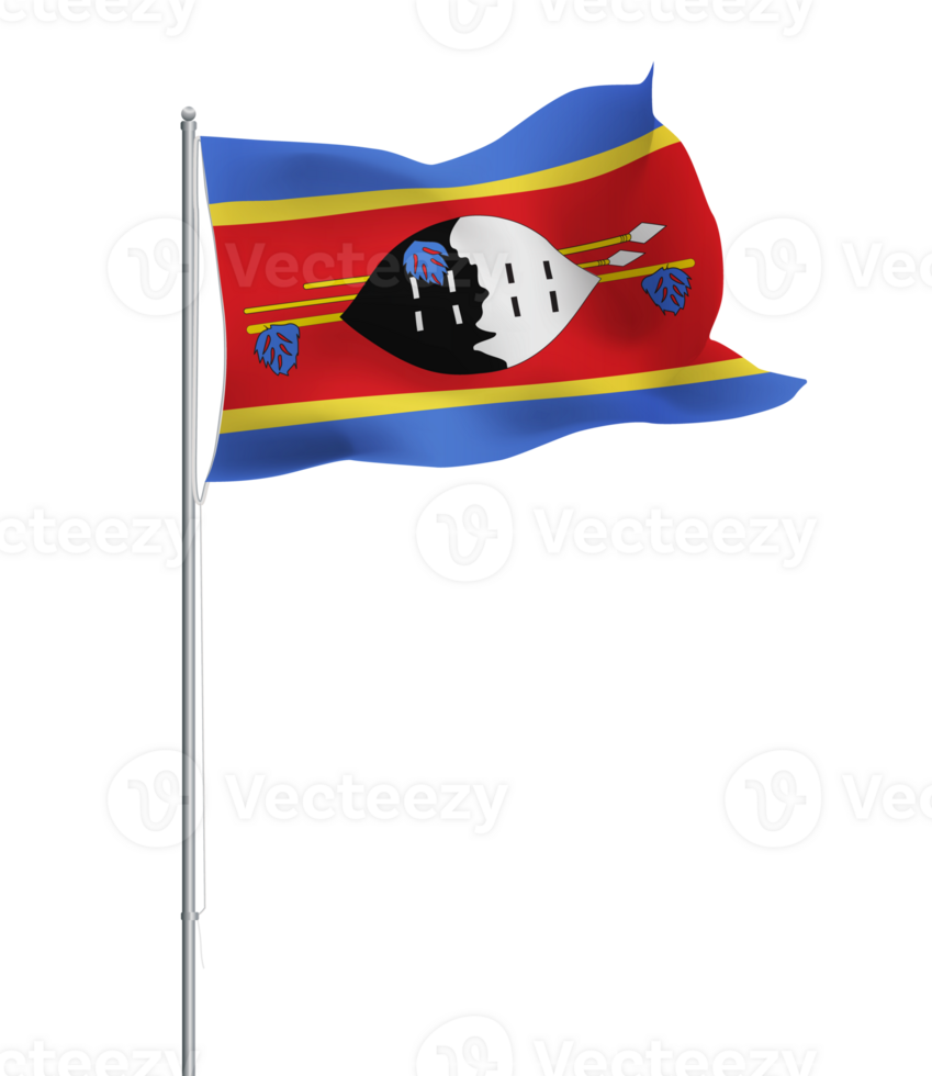 Eswatini flag waving on pole.Isolated national flag of Eswatini png