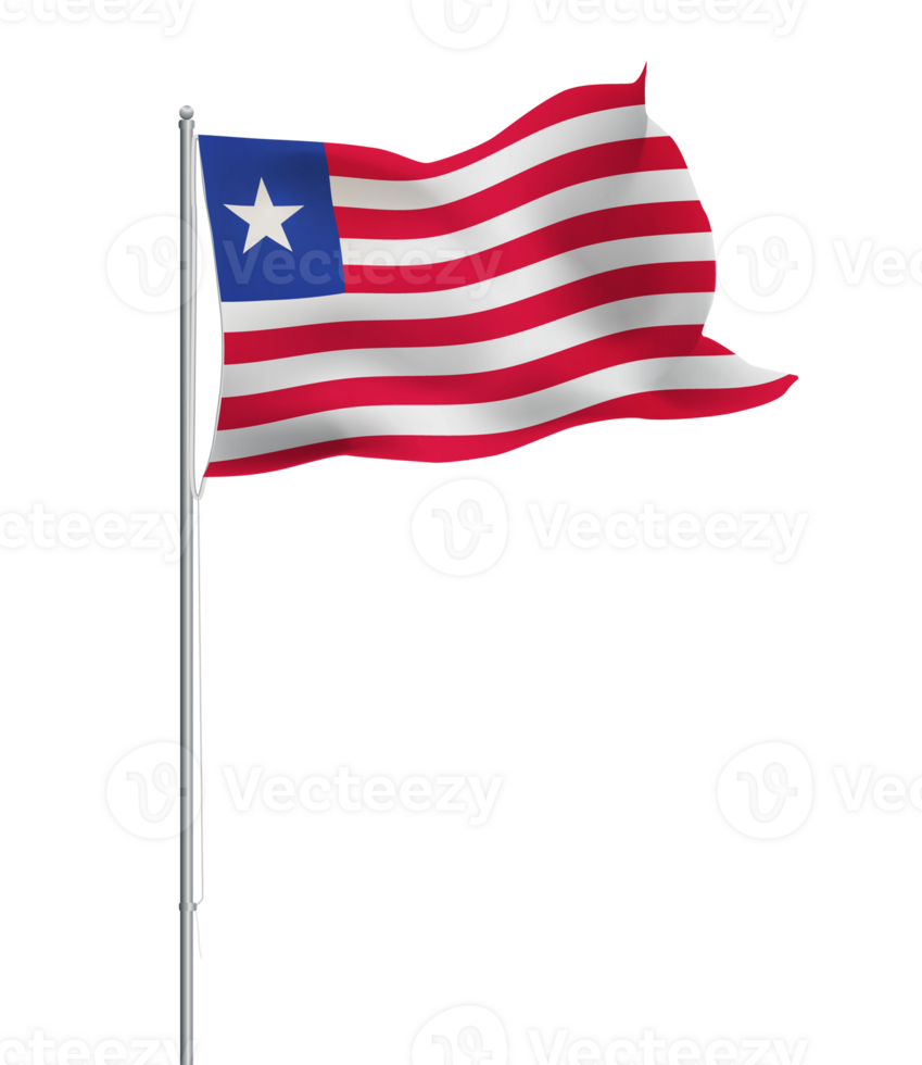 Liberian flag waving on pole.Isolated national flag of Liberia png