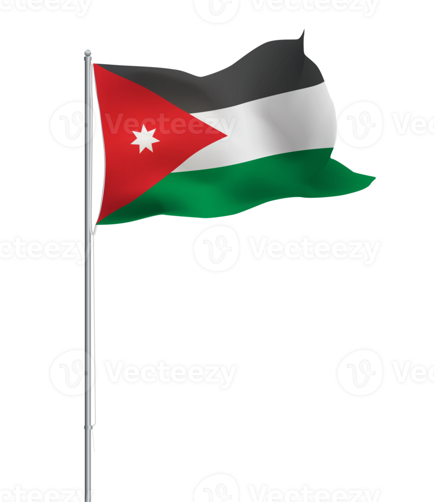 Jordanian flag waving on pole.Isolated national flag of Jordan png
