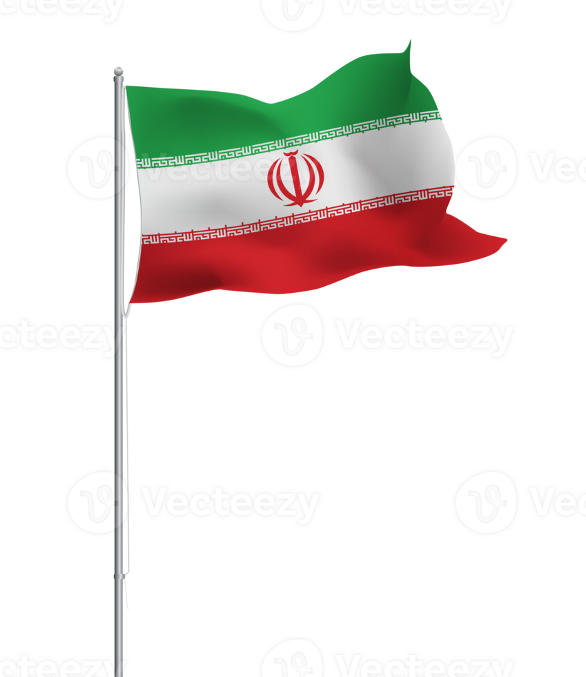 Iranian flag waving on pole.Isolated national flag of Iran png