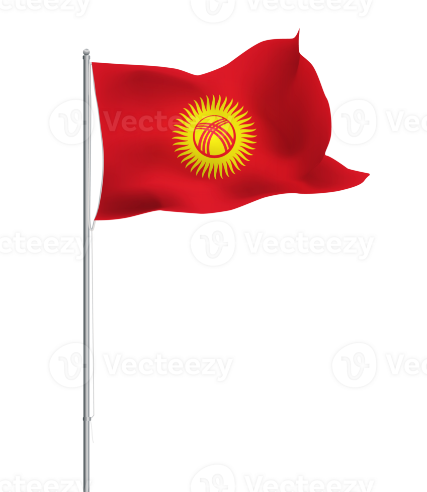Kyrgyzstani flag waving on pole.Isolated national flag of Kyrgyzstan png
