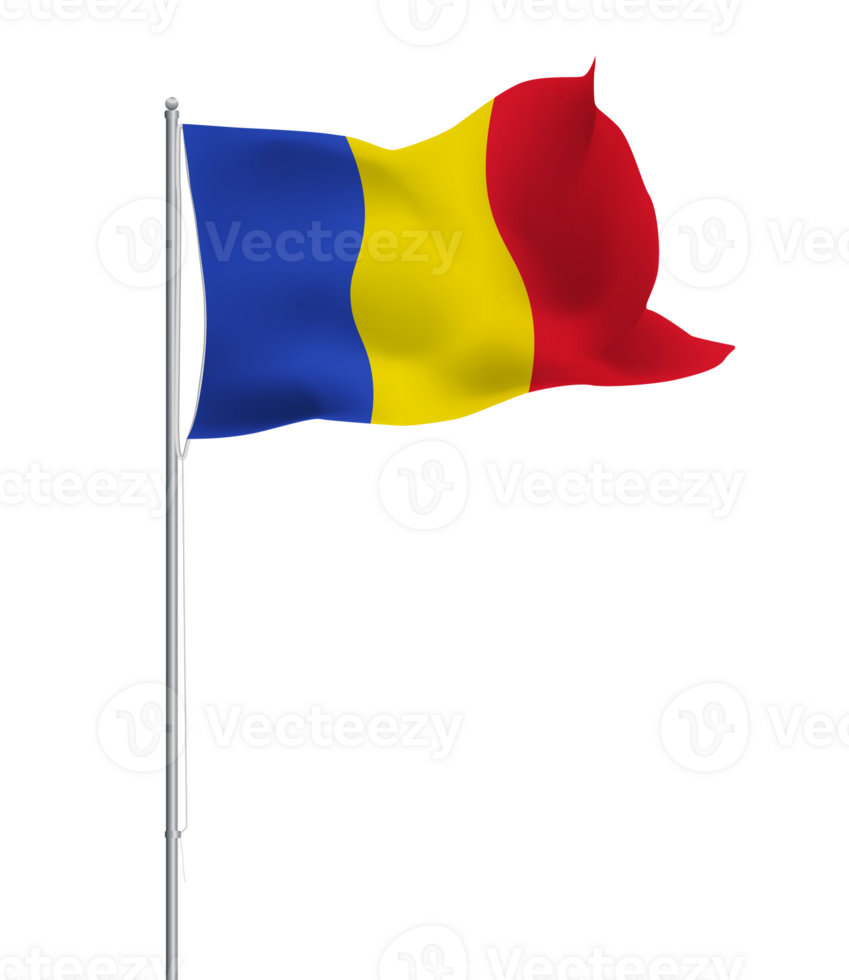 Chad flag waving on pole.Isolated national flag of Chad png