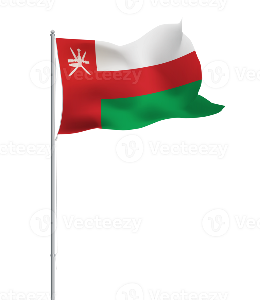 Oman flag waving on pole.Isolated national flag of Oman png