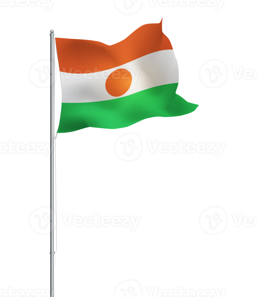Niger flag waving on pole.Isolated national flag of Niger png