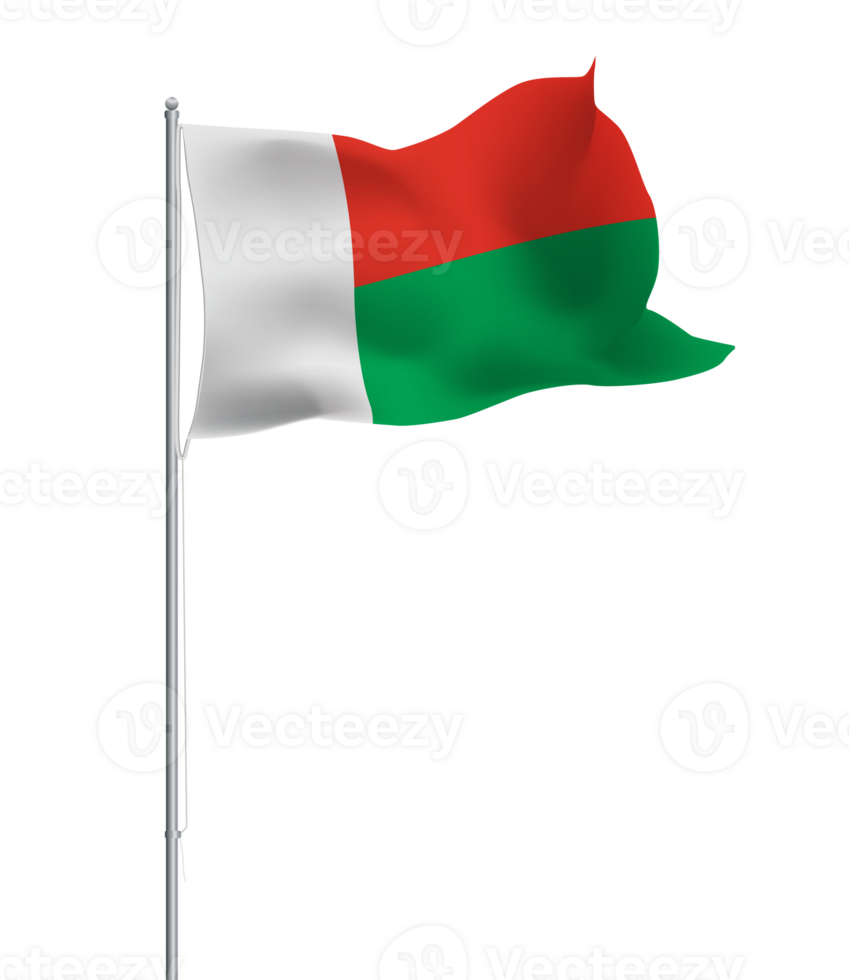 Madagascar flag waving on pole.Isolated national flag of Madagascar png