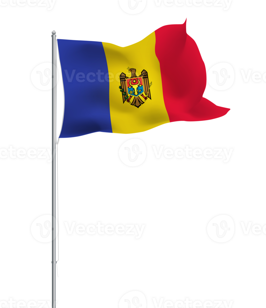 Moldova flag waving on pole.Isolated national flag of Moldova png