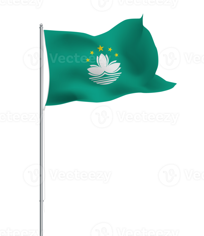 Macau flag waving on pole.Isolated national flag of Macau png