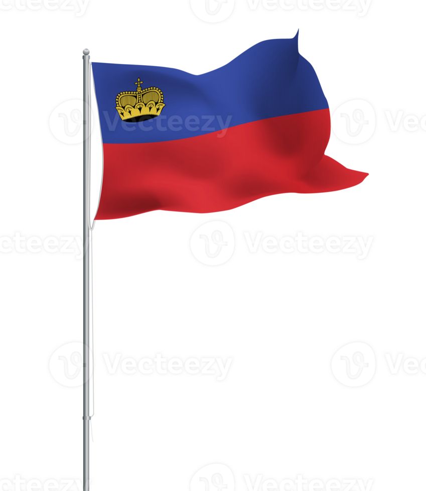 Liechtenstein flag waving on pole.Isolated national flag of Liechtenstein png