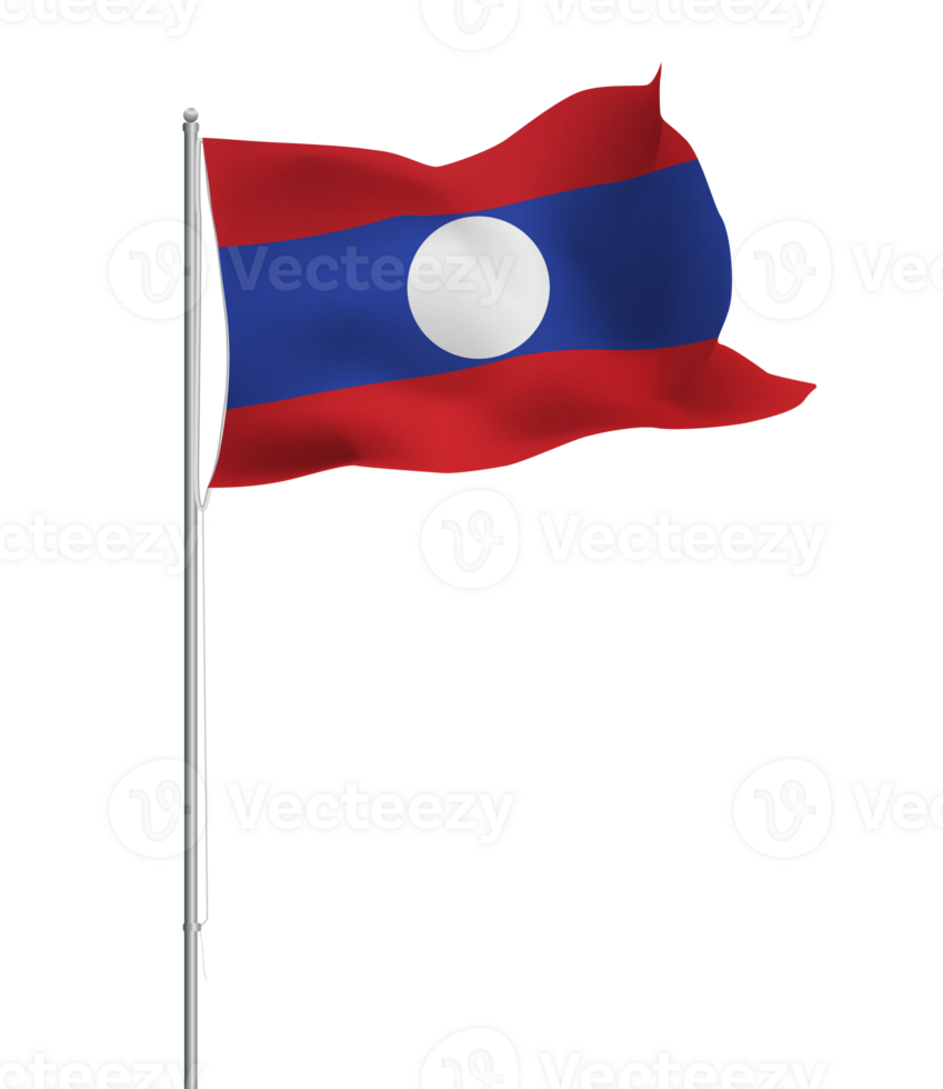Laos flag waving on pole.Isolated national flag of Laos png