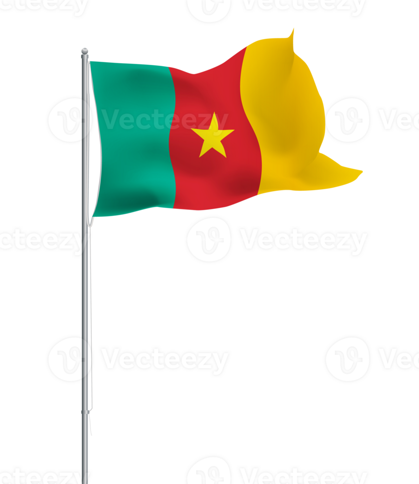 Cameroon flag waving on pole.Isolated national flag of Cameroon png