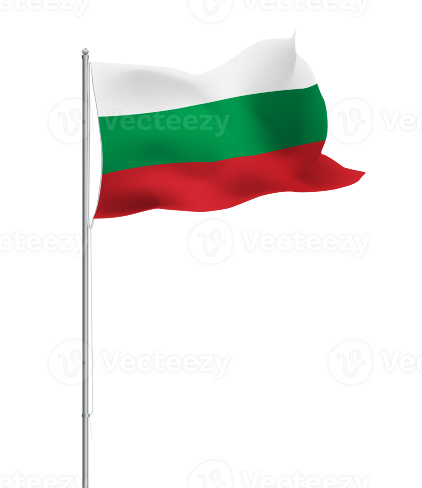 Bulgaria flag waving on pole.Isolated national flag of Bulgaria png