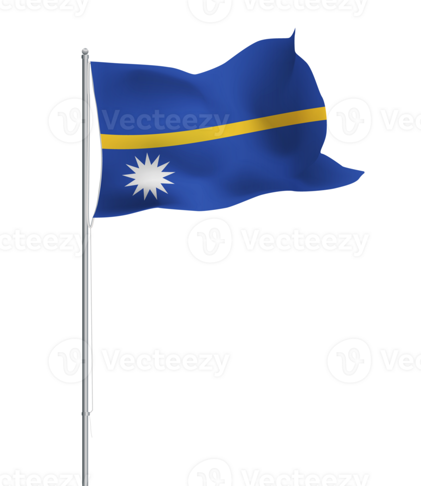 Nauru flag waving on pole.Isolated national flag of Nauru png
