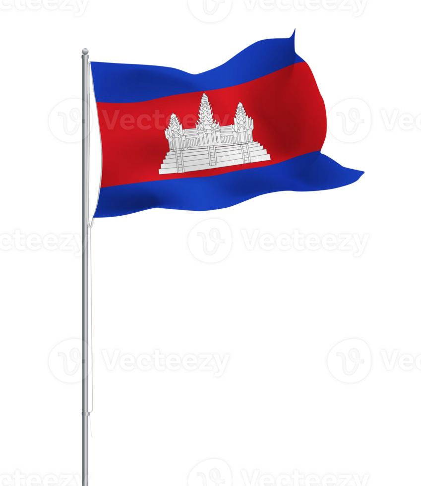 Cambodia flag waving on pole.Isolated national flag of Cambodia png