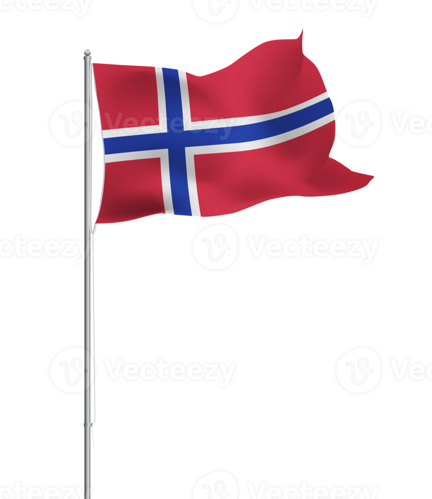 Norwegian flag waving on pole.Isolated national flag of Norway png