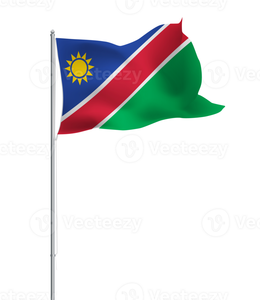 Namibian flag waving on pole.Isolated national flag of Namibia png