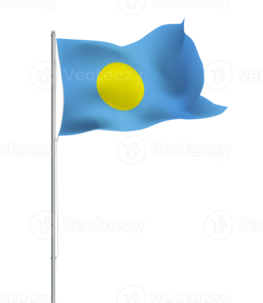 Palau flag waving on pole.Isolated national flag of Palau png