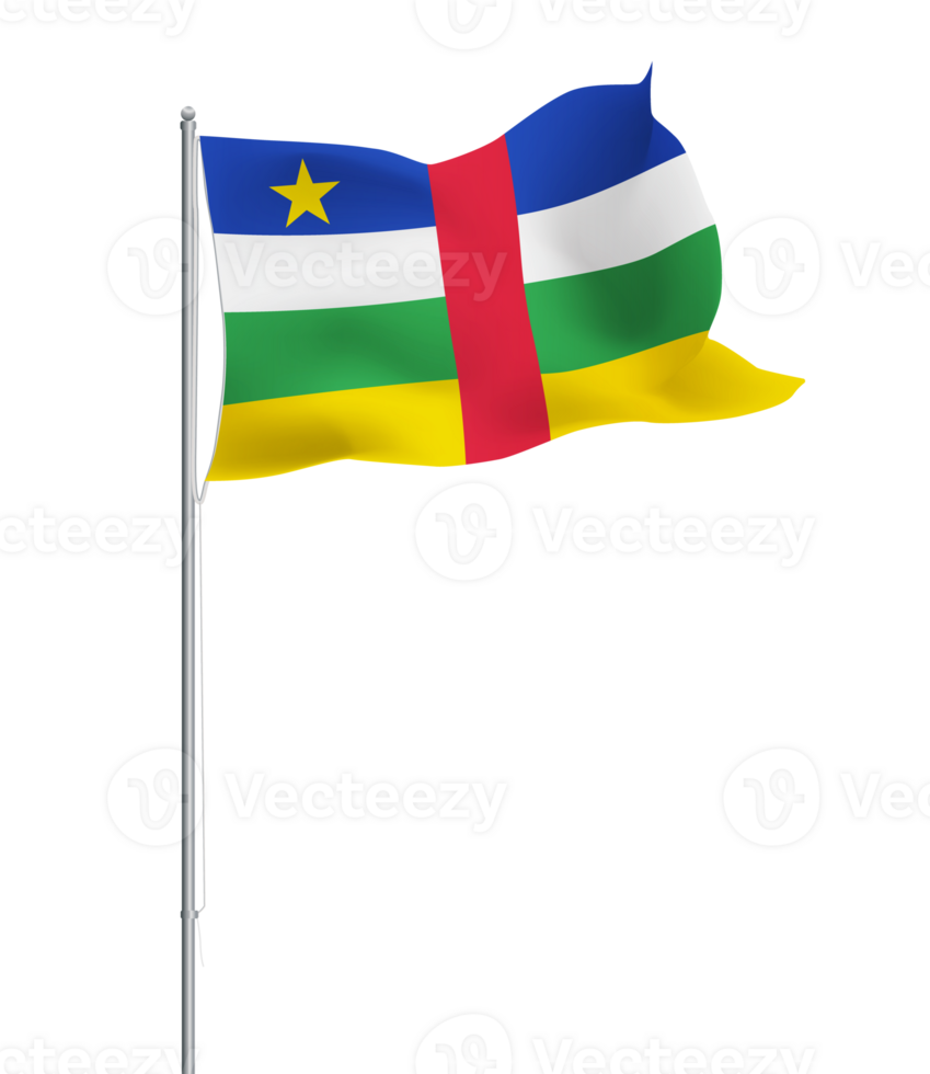 Central African Republic flag waving on pole.Isolated national flag of CAR png