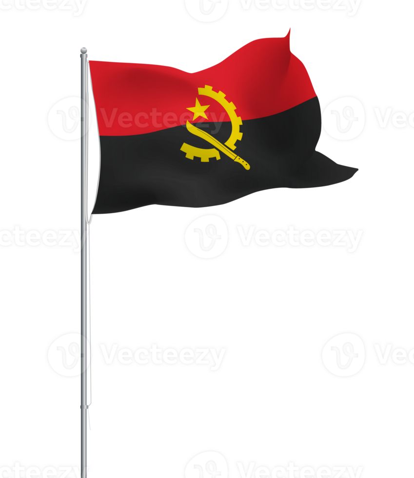 Angola flag waving on pole.Isolated national flag of Angola png