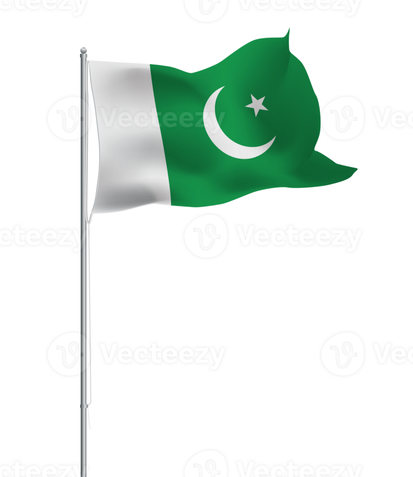 Pakistani flag waving on pole.Isolated national flag of Pakistan png