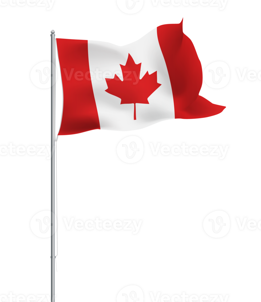 Canada flag waving on pole.Isolated national flag of Canada png