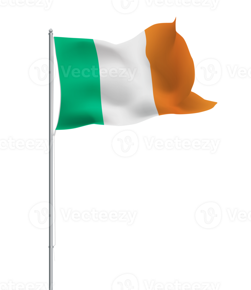 Irish flag waving on pole.Isolated national flag of Ireland png