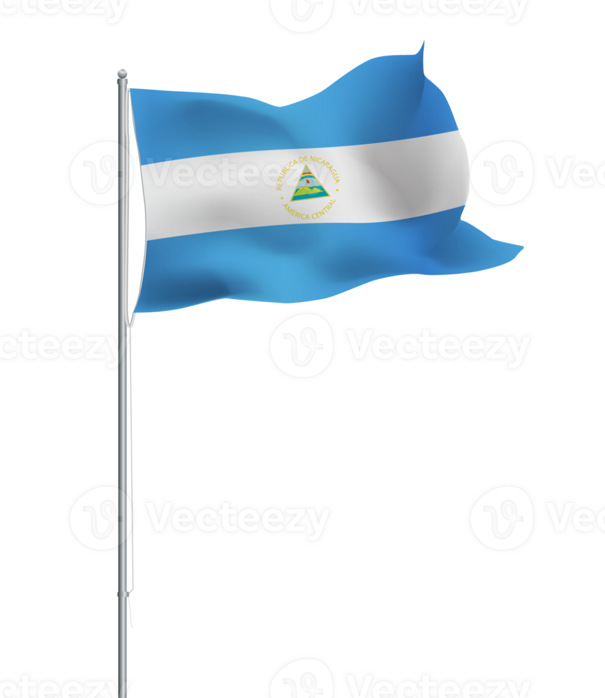 Nicaragua flag waving on pole.Isolated national flag of Nicaragua png