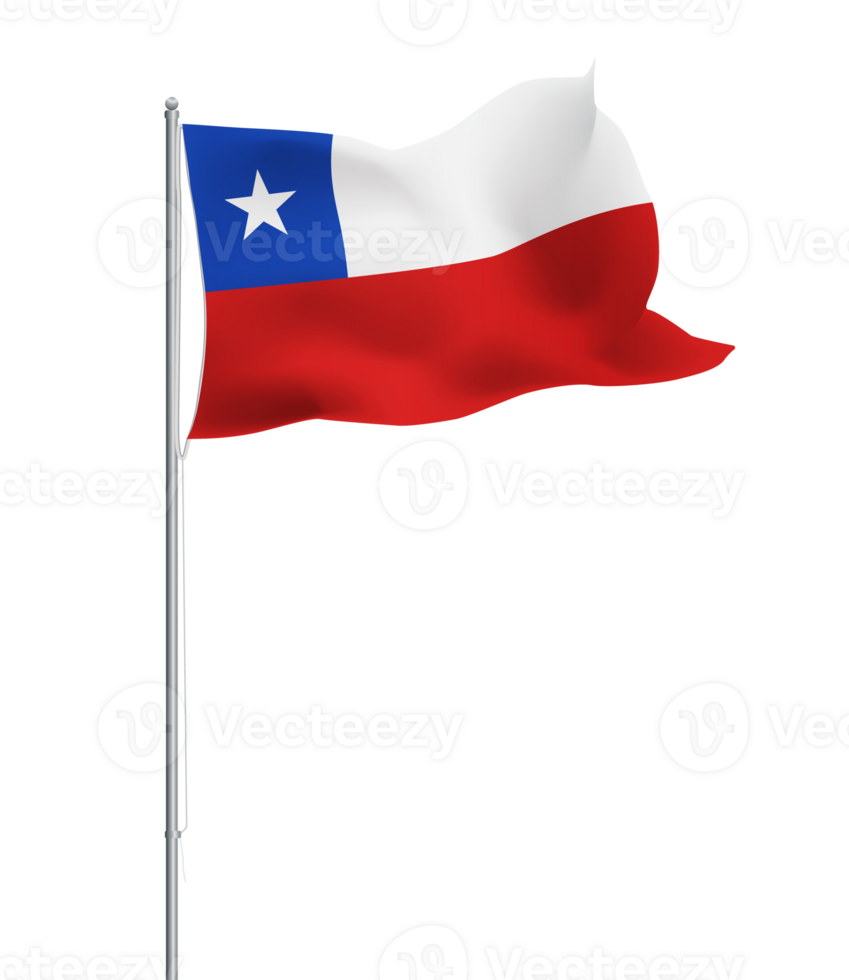 Chile flag waving on pole.Isolated national flag of Chile png