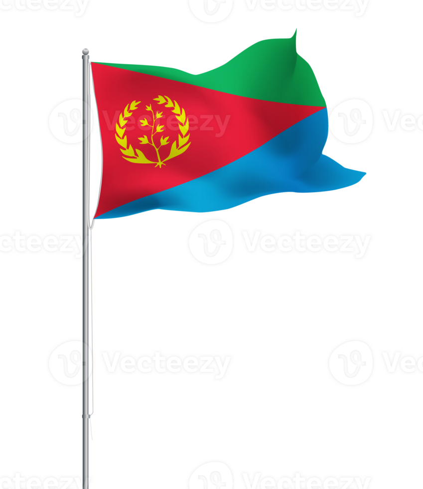 Eritrea flag waving on pole.Isolated national flag of Eritrea png