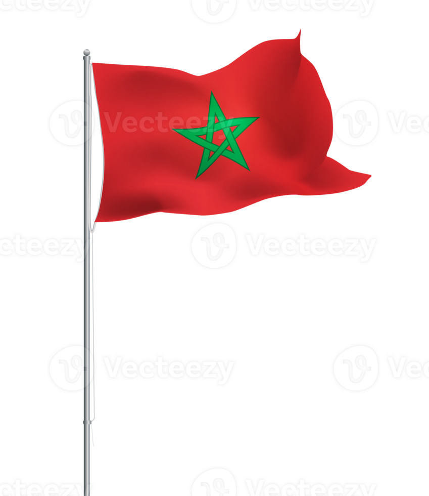 Morocco flag waving on pole.Isolated national flag of Morocco png