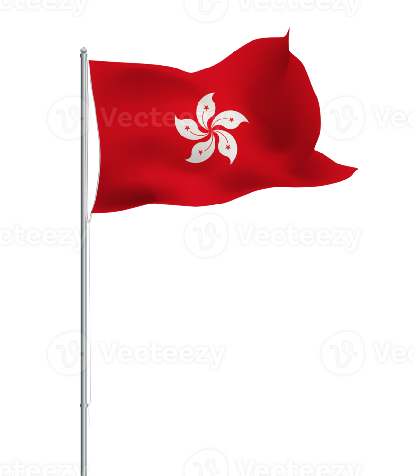 Hong Kong flag waving on pole.Isolated flag of Hong Kong png