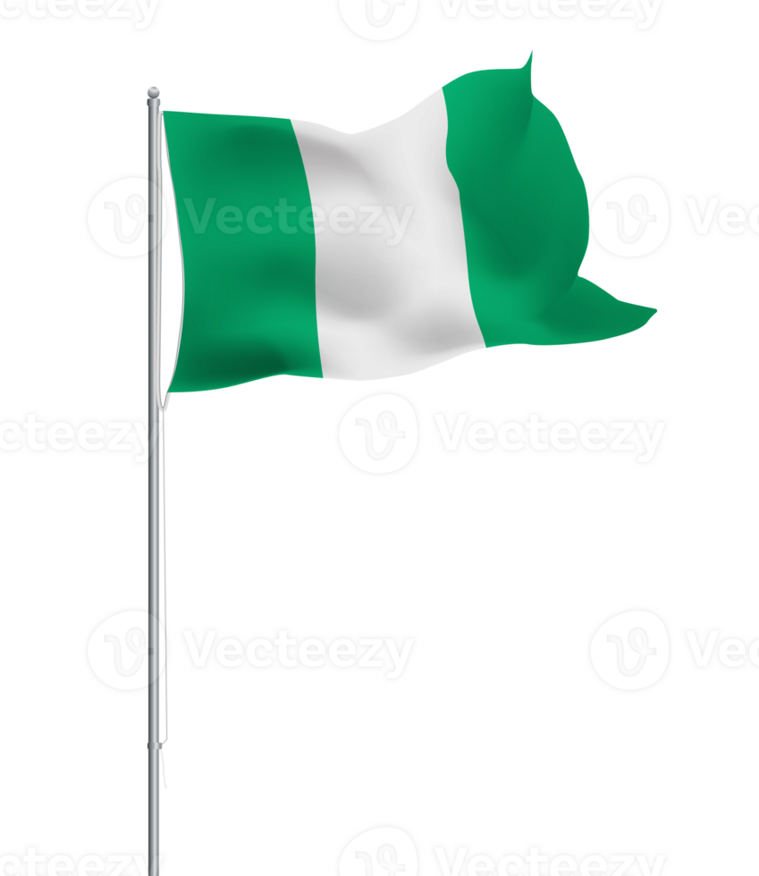 Nigerian flag waving on pole.Isolated national flag of Nigeria png